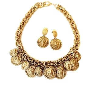 Anne Klein Gold Medallion Necklace and Earring Set
